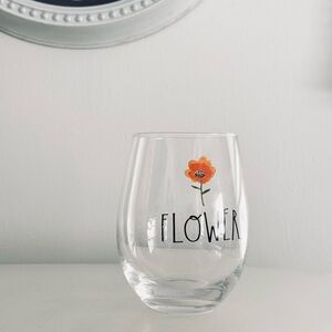 Rae Dunn by Magenta Etched Flower Wine Glass with Flower Icon Kitchen Accents